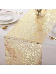 1入金色桌旗,聚酯氈綢金屬閃燃婚禮生日派對家庭用餐桌飾品