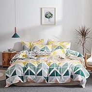 UOZZI BEDDING 3 Piece Colorful Twin Duvet Cover Set with Green Yellow Orange Cubes and Triangles 800
