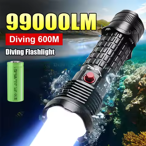 99000LM Powerful Scuba Diving Flashlight 600M Underwater Lamp Professional Diving Torch High Power L