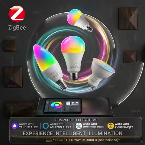 Zigbee 3.0 Smart Led Bulb E27 E14 GU10 RGBCW LED Lamp Music Sync Works with Zigbee2MQTT Home Assista