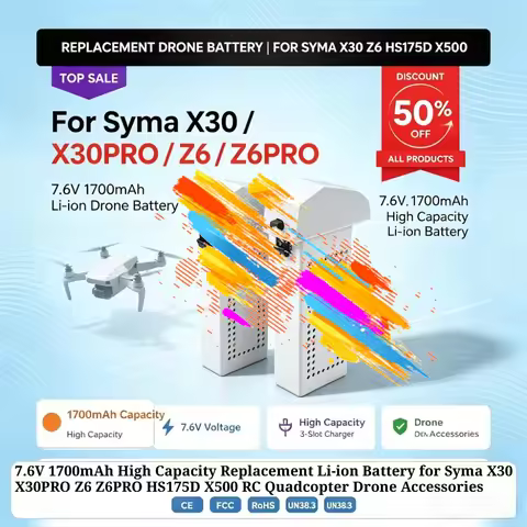 7.6V 1700mAh High Capacity Replacement Li-ion Battery for Syma X30 X30PRO Z6 Z6PRO HS175D X500 RC Qu
