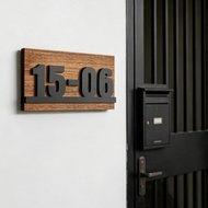 Wood Unit Number Signage, Modern House Number Plate HDB with 3D Black Numbers for Singapore Homes