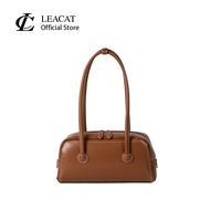 Leacat Solid color shoulder bag high-end feel female niche bowling Boston bag fashionable handbag