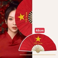 Combo of 10 Red Flag Fabric Fans with Yellow Stars, diameter 48cm -57cm - Beautiful Thick Silk Fabri