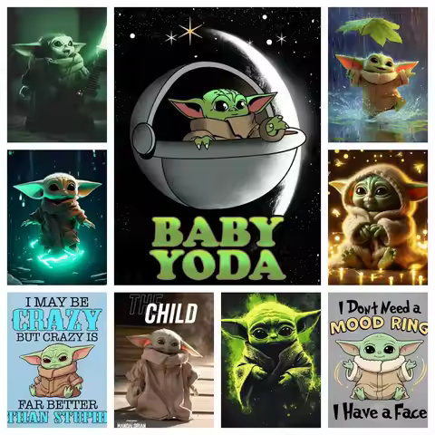 Star Wars Cute Baby Yoda 5D DIY Full Round Diamond Painting Home Living Room Bedroom Aesthetic Bar D