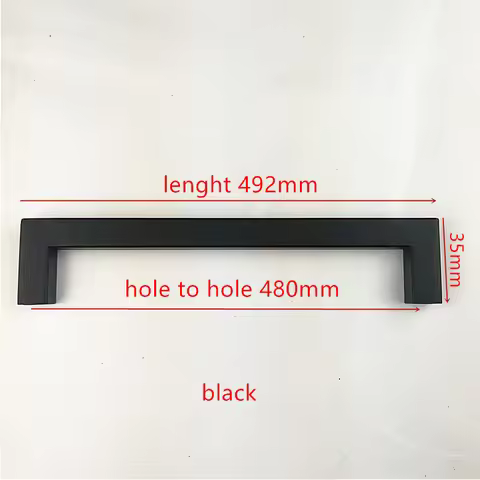 hole spacing 480mm 12*12mm Matt Black Cabinet Handle Square Bar Stainless Steel Kitchen Door Knob Fu