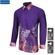 Purple Color Malaysia Men Batik Long Sleeve Kemeja Batik Lelaki Lengan Panjang FF9793