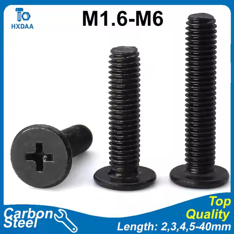 5-25pcs M1.6 M2 M2.5 M3 M4 M5 M6 Black 304 Stainless Steel Phillips Ultra Thin Flat Head Machine Scr