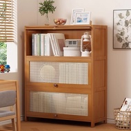 Floor Cabinet Nordic Bookcase Cabinet with Rattan Door Cabinet