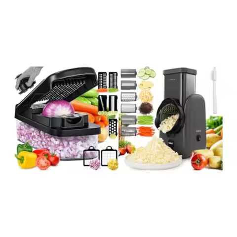 Electric Cheese Grater and Vegetable Chopper Slicer with Container Veggie Dicer Cutter Salad Chopper