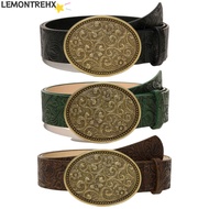 LEMONTREAL Western Cowboy Belt, Retro PU Leather Carved Buckle Embossed Belt, Luxury Vintage Punk Ro