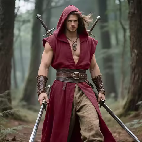 Men's Medieval Hooded Robe Renaissance Tabard Sleeveless Tunic Cloak Viking Cosplay Costume Tops Hol