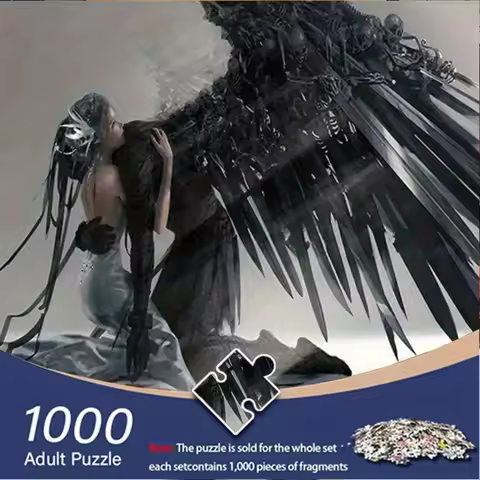 1,000pcs Gothic Angel vs Demon Puzzle - Dark Fantasy Art, Black & White, Challenging DIY Game for Ad