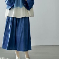 【棉麻手工藍染】 背後鬆緊百褶裙