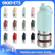 OKKPETS 32Oz Portable 3 in 1 Water Bottle Stainless Steel Insulated Feeder Travel Outdoor 34Oz Pet l