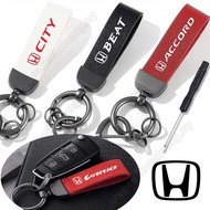 Leather Car Keychain For Honda City Hrv Civic Jazz Crv C70 Accord Brv Beat Fit Freed Brio Vezel Metal Car Key Chain Interior Accessories