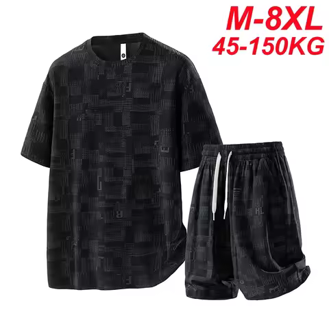 Summer Men's Tracksuits Sets Plus Size 8xl Fashion Casual Quick Dry T-Shirts Shorts Suits Male Overs