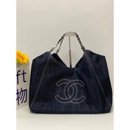 Chanel Denim Denim Tote Bag Underarm Large Capacity Shopping Bag Denim Bag I8P7