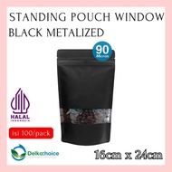 DELKOCHOICE STANDING POUCH ZIPLOCK WINDOW BLACK METALIZED 16x24