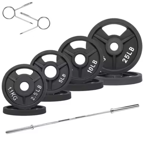 Cast Iron 2Inch Weight Plates Including 6FT Barbell Bar and Safely Locks Barbell Set 85 Lbs Plates +