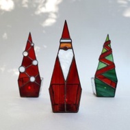 耶誕饗宴/玻璃燭台/擺飾/鑲嵌玻璃/白鬍子