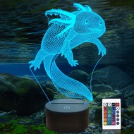 Axolotl 3D Night Light, Mexican Salamander Fish Lamp Kids, 16 Colors Changing Bedroom Decor as Xmas 