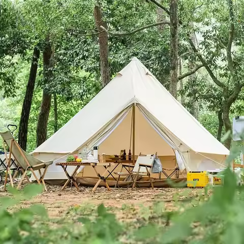 Outdoor Cotton Canvas Bell Yurt Tent Waterproof Thickened Four-Season Family Glamping Camping Resort