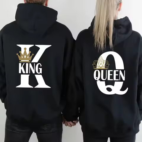 Hot selling women's men's hoodies, king queen printed sportswear, casual couple outfits, pullovers, 