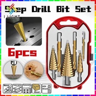 6Pcs Step Drill Bit Set Titanium Coated Metal Hole Opener Drill Bit HSS Drill Bit
