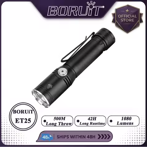 BORUiT 1080LM 500M Long Throw Flashlight EDC Type-C Rechargeable Torch Magnetic Waterproof Outdoor C
