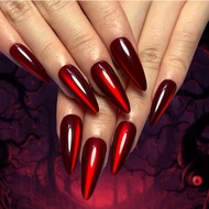 Long pointed cat eye false nails with glue press on nails red fake nails set