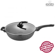 iGOZO EPSILON 32CM NON-STICK PREMIUM GRANITE STIRFRY WOK + GLASS LID - KUALI GORENG REBUS MENGGORENG FRY