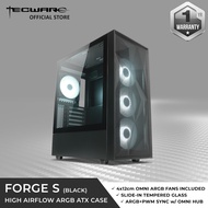 Tecware Forge S TG ARGB ATX Case, 4 x 12cm ARGB Omni Fans,  PWM + ARGB SYNC [2 Color Options]