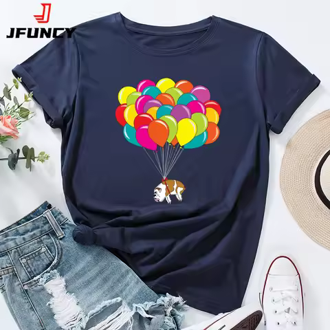 JFUNCY 5XL Women T Shirt Short Sleeve Summer Cotton T-Shirt Printed Female Tops Oversize Woman Casua