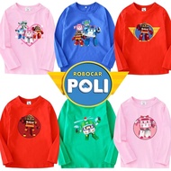 POLI deformed police car cartoon print colorful casual round neck children's top long sleeved T-shir