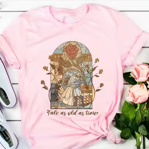 Vintage Tale As Old As Time Tshirt Retro Princess Graphic T-Shirt Beauty Shirts Unisex Short Sleeves
