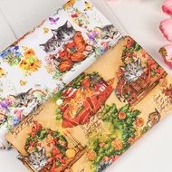Christmas Cat Print Cotton Fabric for Crafting