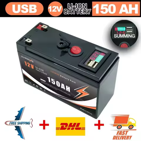 12V 18650 Lithium Battery 150000mAh LiFePO4 4000+ Deep Cycles Built-in BMSUPS, Kayak Fish Finder, So