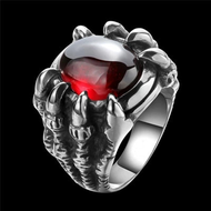 Dragon Claw Retro Punk Red Black Opal Stone Skull Dragon Claw Finger Ring For Men Male Anel