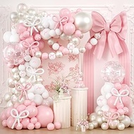 Pink Bow Balloons Arch Garland Kit,JOGAMS 199Pcs Pink and White Balloon Arch Kit with 260 Clear Pear