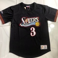 New Men's Philadelphia 76ers # 3 Allen Iverson Full Density Embroidered Basketball Short Sleeve T-Sh