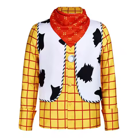 Movie Cowboy Woody Top Men's Costume Woody Cosplay Plaid Shirt Vest Scarf Full Set Fancy Costume Hal