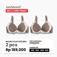 SanAmoreZ Naura 2 PCS Women's Bra BIG Size Bra Plus Size Wire-Free Thin Foam Lace Bra Size 38B-40C