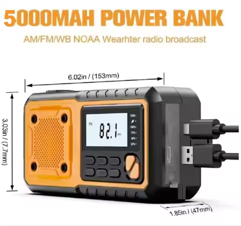 5000mAh/18500mWh Emergency Hand Crank Radio,AM FM NOAA Weather Alert Radio, Digital Display,4 Way Po