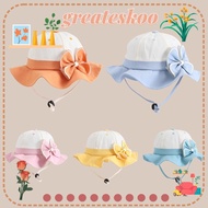 GREATESKOO UV Protection Baby Hat, Wide Brim Bowknot Baby Sunshade Fisherman Hat, Summer Casual UV Protection Princess Wind Awning Bowl Hat
