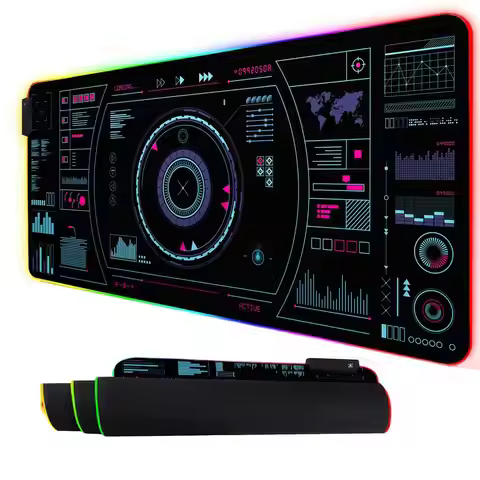 RGB Mouse pad Cyber-style sci-fi UI interface LED glow gaming mat rubber anti-slip Desk Mat pc acces