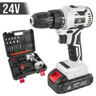 Bor Cordless Drill Brushless 21V / 24V Isi 28 Pcs Set Koper Bor Lengkap 2 Baterai - 6006