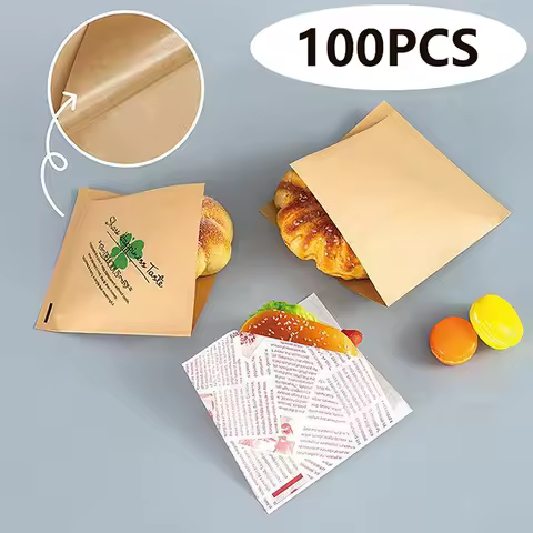 100Pcs Kraft Paper Sandwich Paper Wrap Disposable Food Packing Paper Triangle Shape Oil-Proof Doughn
