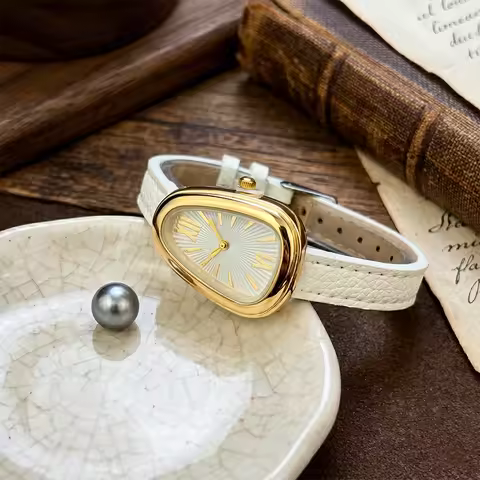 Vintage Gold Watch - Vintage Snakehead Angora Red Leather Strap
