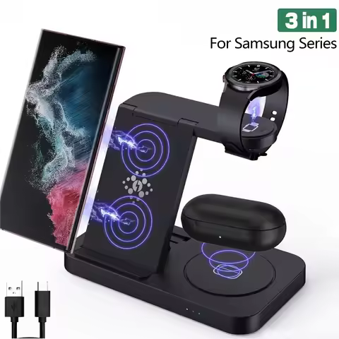 3 in 1 Foldable Wireless Charger Stand For Samsung Galaxy Phone Watch Earbuds Upgrade Fast Charging 